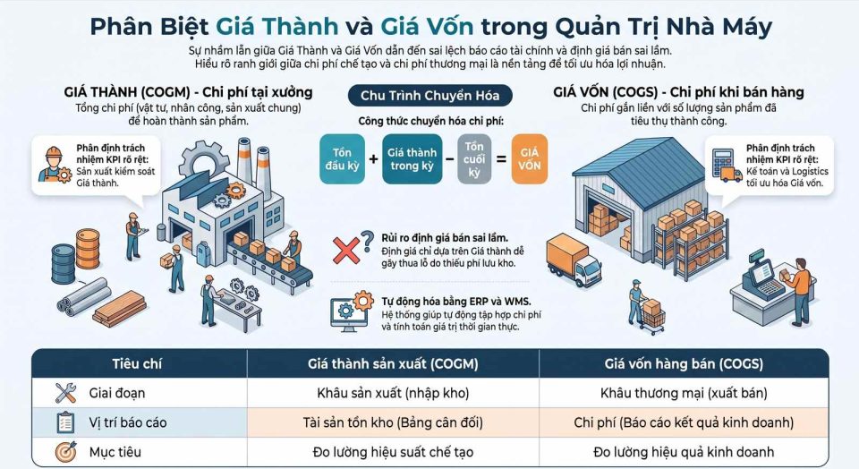 Sự khác biệt giữa giá vốn và giá thành trong quản trị nhà máy
