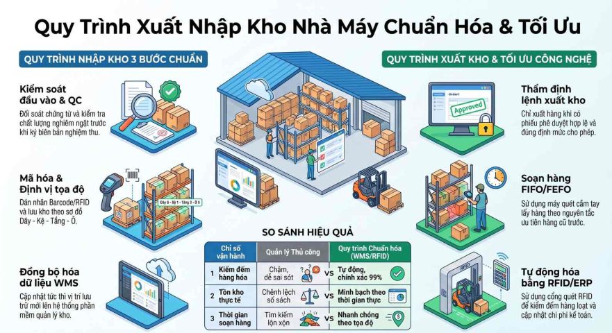 Quy trình xuất nhập kho nhà máy chuẩn hóa tối ưu cho doanh nghiệp