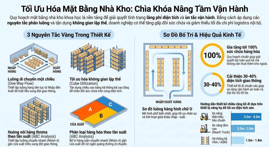 Bố trí mặt bằng nhà kho: Nguyên tắc tối ưu diện tích và vận hành