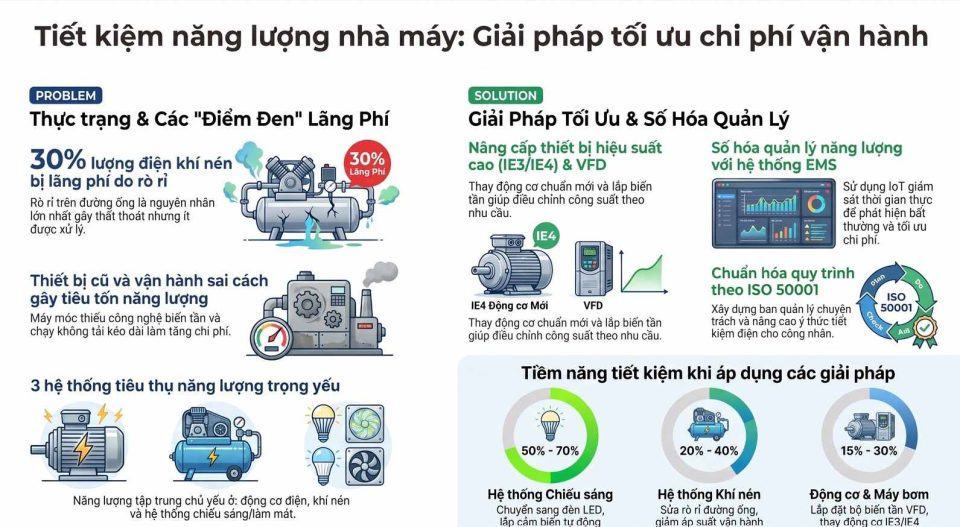 Tiết kiệm năng lượng nhà máy: Giải pháp tối ưu chi phí vận hành