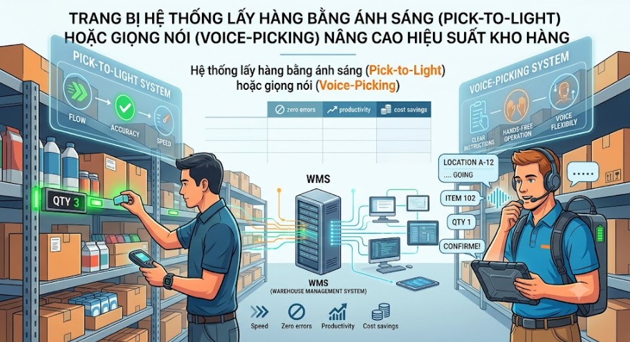 Hệ thống lấy hàng bằng ánh sáng hoặc giọng nói