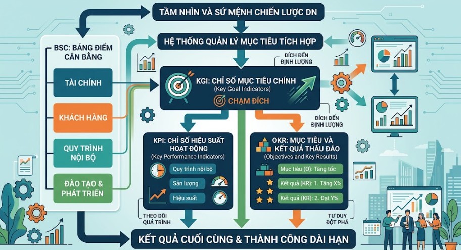 KGI tích hợp trong hệ thống quản lý mục tiêu BSC KPI OKR