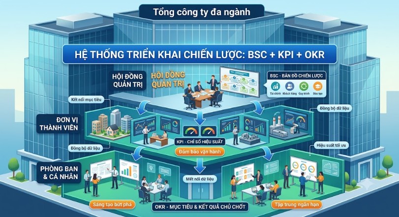 Hệ thống triển khai chiến lược BSC KPI OKR cho tập đoàn đa ngành