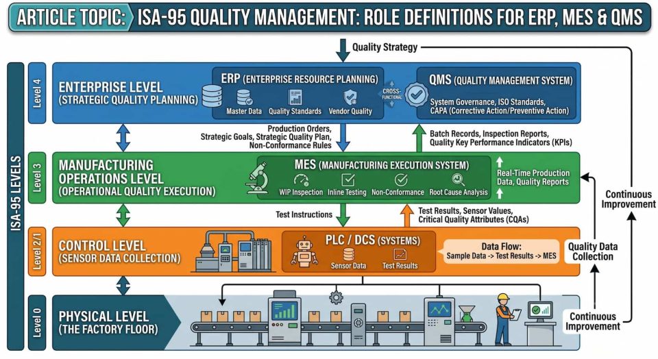 Ứng dụng ISA-95 trong quản lý chất lượng: ERP, MES và QMS nên phân vai thế nào?