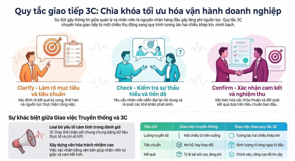 Quy tắc giao tiếp 3C trong giao việc và đánh giá công việc