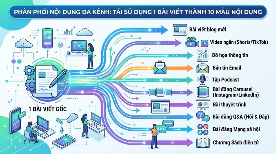 Phân Phối Nội Dung Đa Kênh: Tái Sử Dụng 1 Bài Viết Thành 10 Mẩu Content
