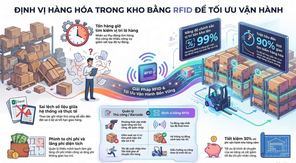 Định vị hàng hóa trong kho bằng RFID để tối ưu vận hành