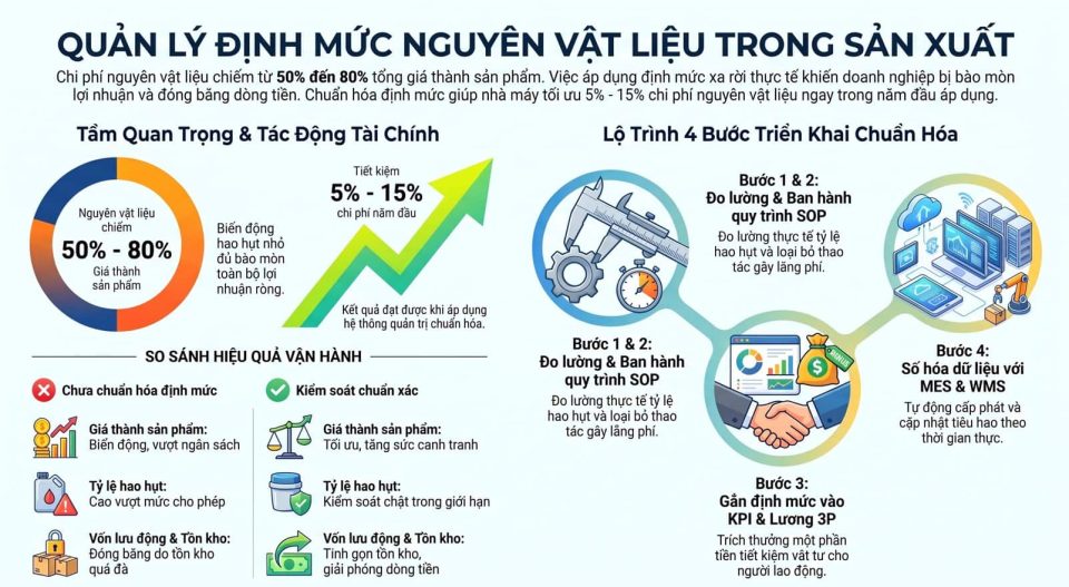 Quản lý định mức nguyên vật liệu trong sản xuất
